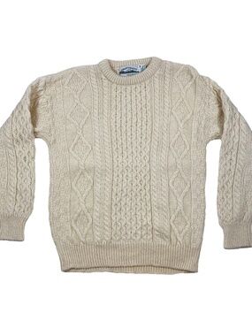 Vintage ARAN CRAFTS Fisherman Cable Knit Sweater Cream